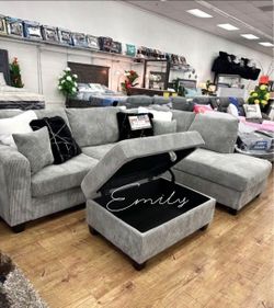 Stylish! 3-Pc Corduroy Sectional Sofa With Storage Ottoman And USB Port