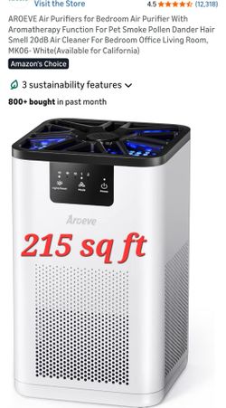AROEVE Air Purifiers for Bedroom 215 Sq Ft Air Purifier With Aromatherapy Function For Pet Smoke Pollen Dander Hair Smell 20dB Air Cleaner For