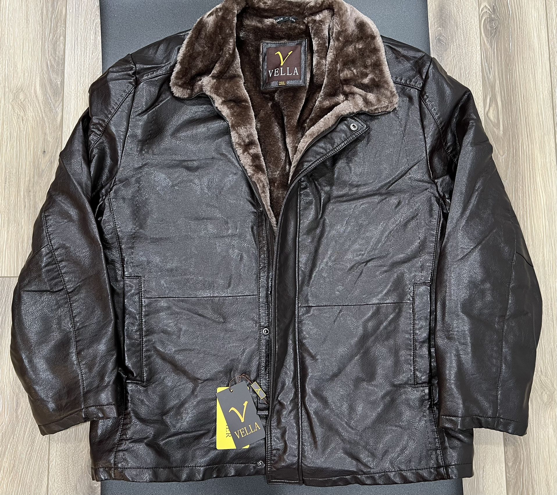 Vella Men's Winter Warm Leather Coat Parka Jacket Size 2XL
