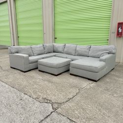 Grey U Shape Sectional Sofa with Ottoman