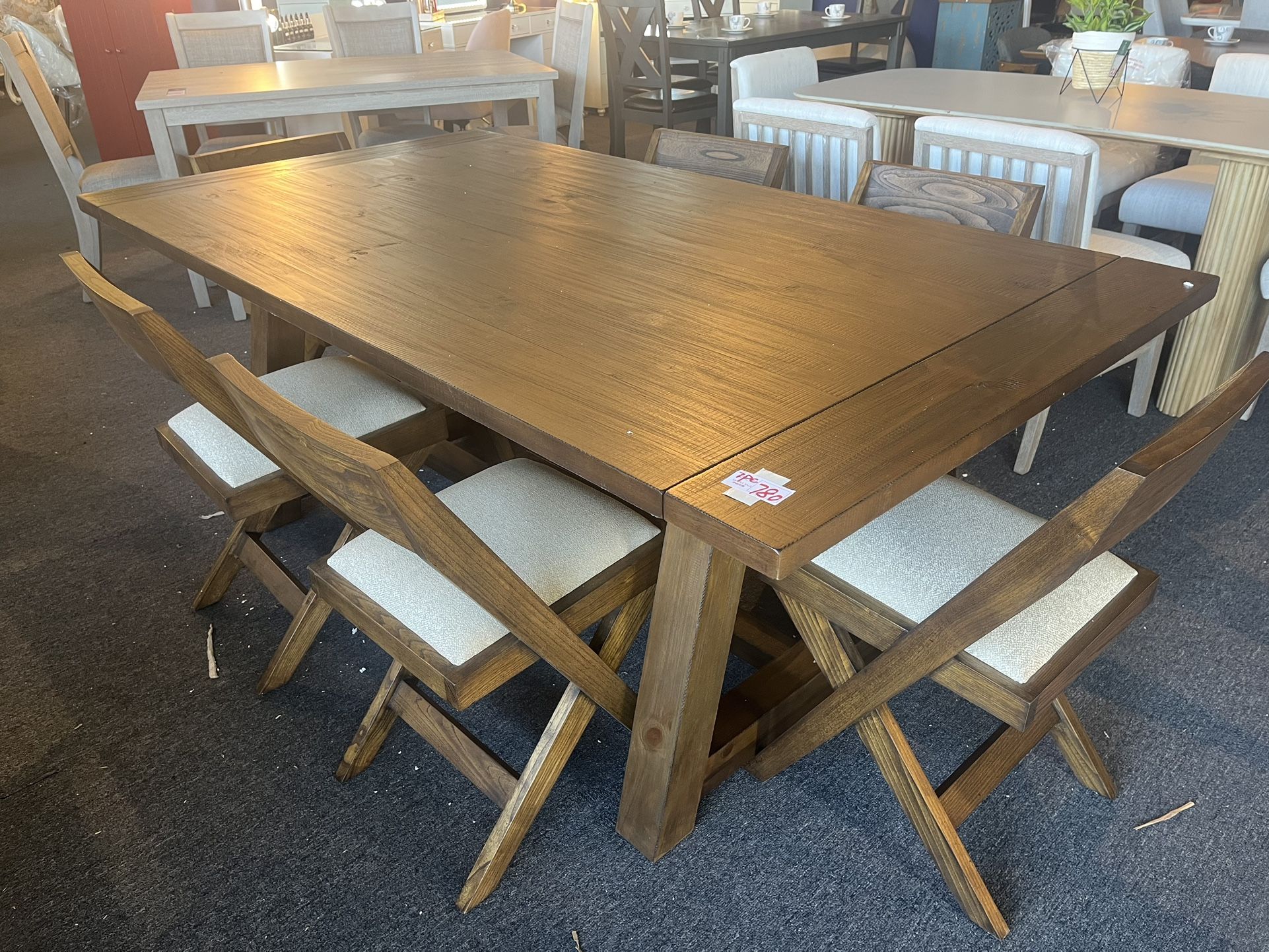 78”Brown seven-piece dining table and chair set,$780