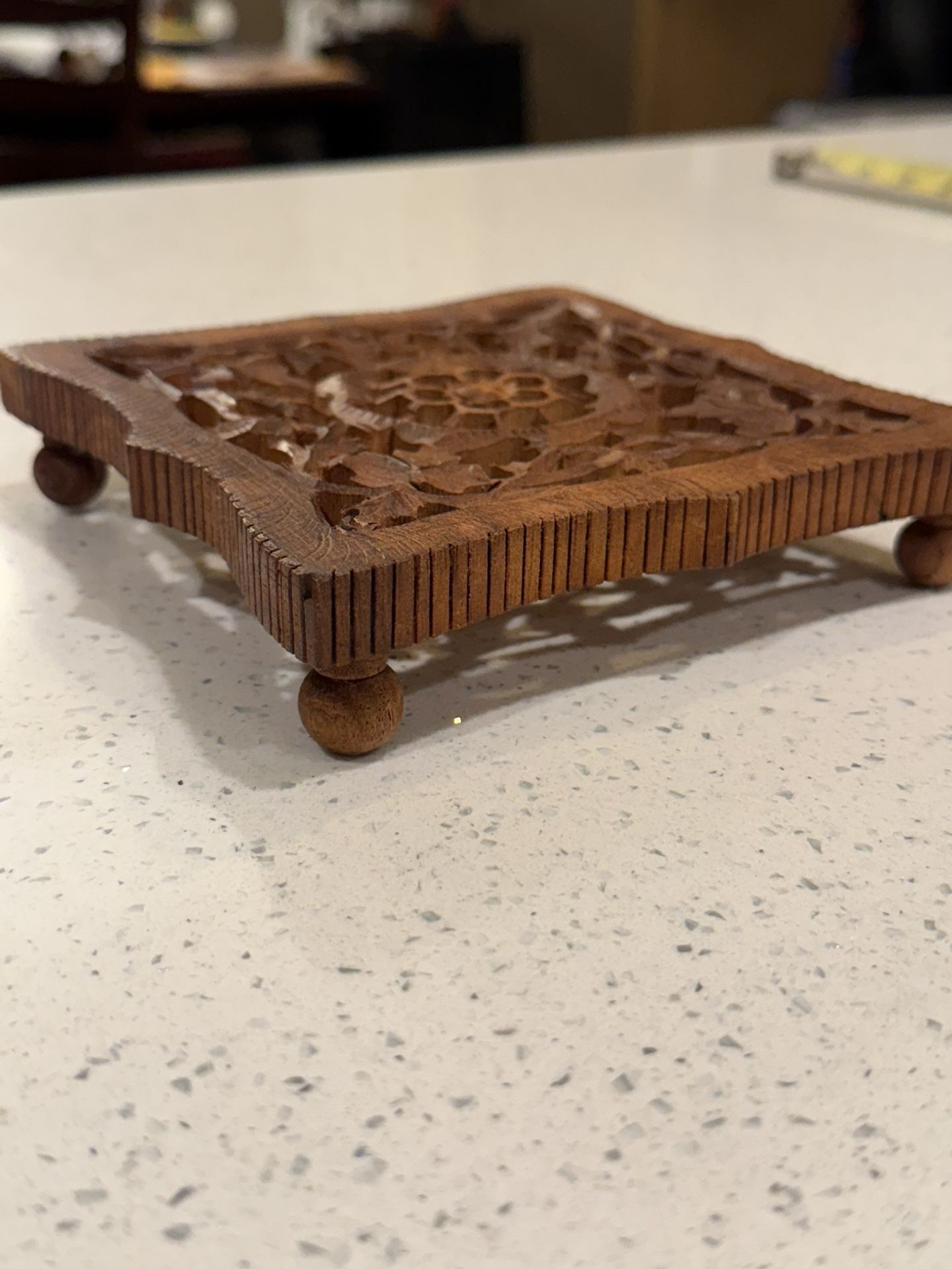 Vintage Wood Trivet, Sheesham Rosewood, India, Boho, Kitchen Decor, Plant Stand, Pot Holder