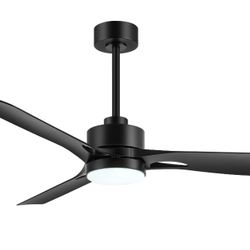 Breezary 56" 3-Blade Cieling Fan In Black With LED Light 