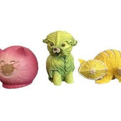 Enesco Home Grown Lemon Cat Figure Figurine Smiling Onion Cabbage Dog Set Lot