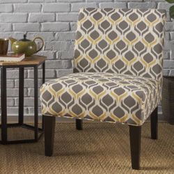 SLIPPER ACCENT CHAIR- Yellow Gray Ikat Pattern with Matte Black legs