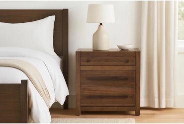 (Living Spaces Nightstand) Sawyer Brown Walnut Wood 3-Drawer Nightstand With USB