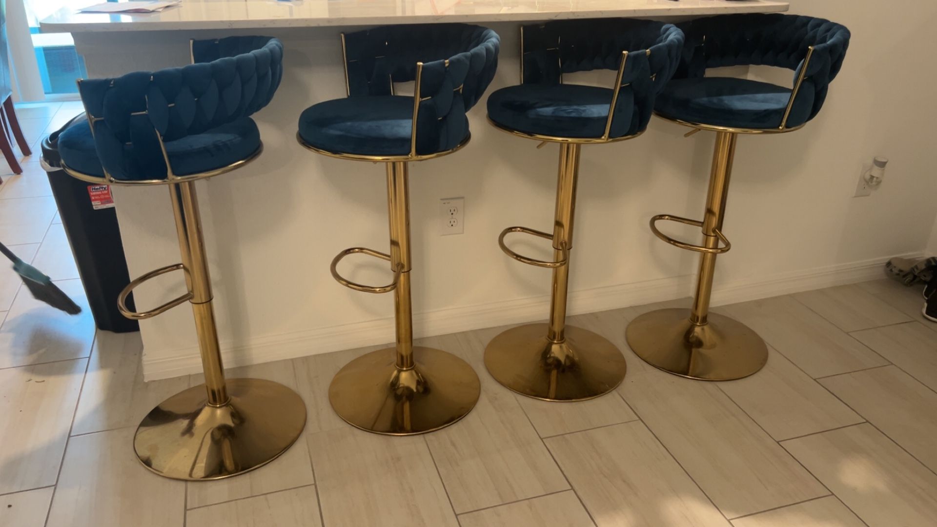 4 Blue Velvet Bar Stools