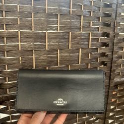 Coach Black Logo Folding Wallet for Women with ID Window and Outside Zip Pocket
