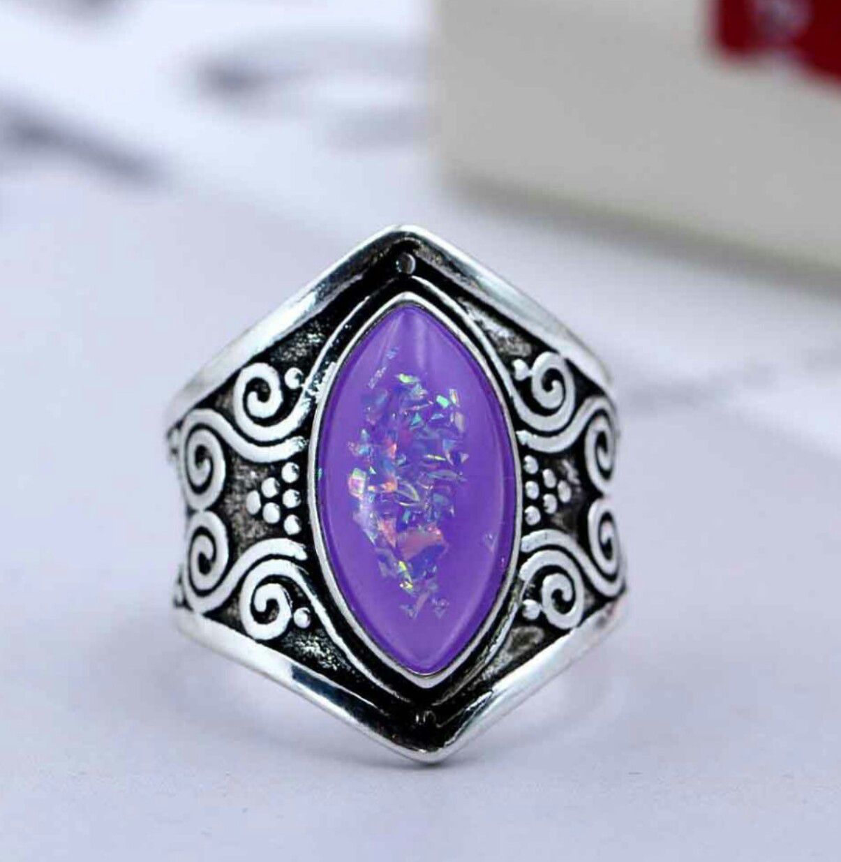 Vintage Boho Style Moonstone/Opal Tibetan Silver Ring