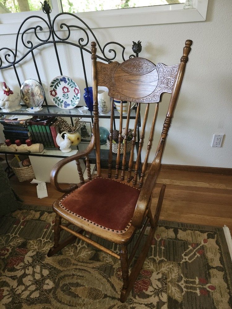 Antique Bent Armed Rocking Chair Reupholstered in '60's