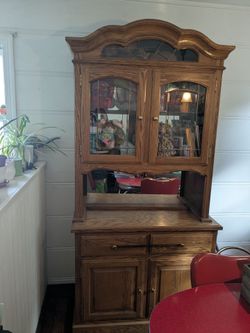 Vintage oak wooden hutch