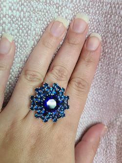 Gorgeous created sapphire silver filled ring size 8
