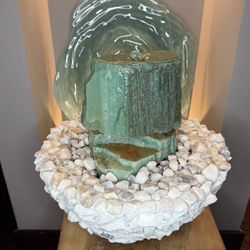 Hand-Carved Turquoise Quartzite Fountain with Handcrafted Marble Reservoir 