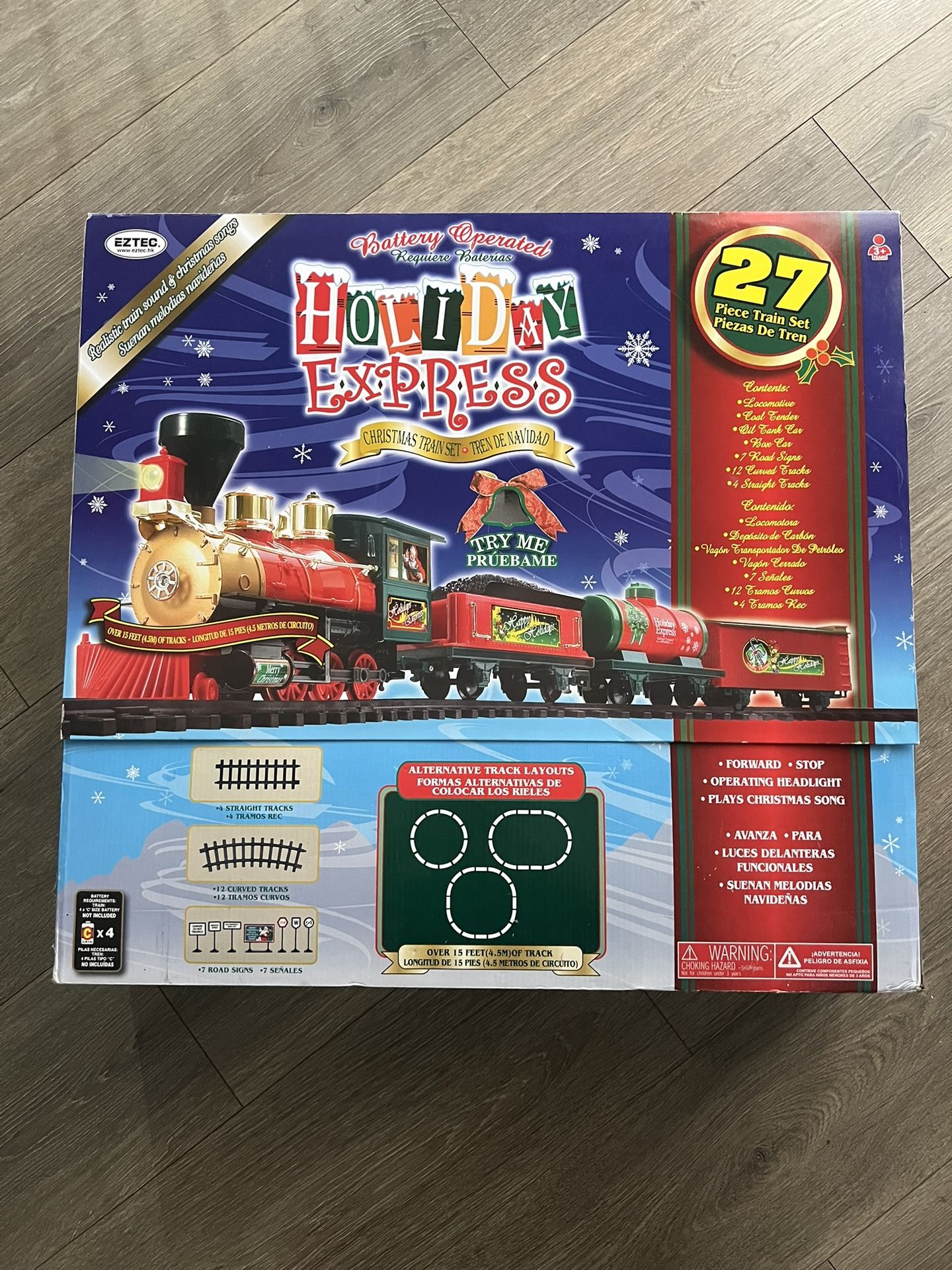 Holiday Express Christmas Train Set 27 Pieces In Original Box 15 Feet Track