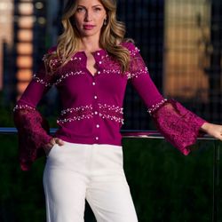 Pearl And Lace Embellished Cardigan Hollyhock