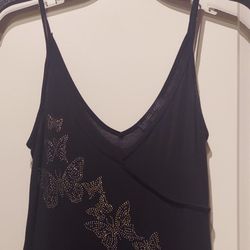 BLACK CAMI TANK TOP ( FRONT BUTTERFLY DESIGNED )