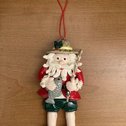 Vintage Fisherman Santa Christmas Ornament 