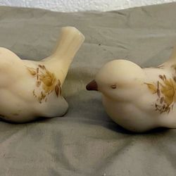 Vintage Fenton Satin Custard Glass Song Bird Hand Painted Artist Signed