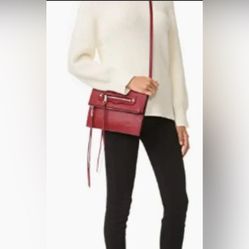 NEW Rebecca MinkOff Small Regan Deep Red Leather Convertible Clutch CrossBody 