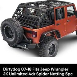 Dirtydog4x4 07-18 Fits Jeep Wrangler JK Unlimited 4dr Spider Netting 5pc kit BLK