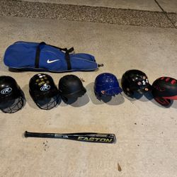 Baseball Helmets, Nike Bag, Bat