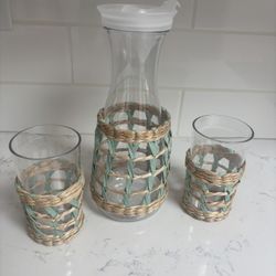 Rattan Sea Grass Pitcher & Cups
