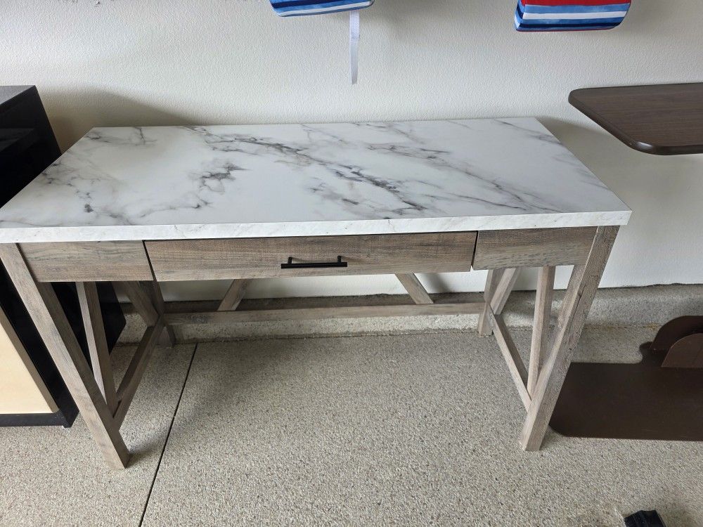 46 Inch A Frame Desk with Mapke Base and White Marble Finish Top