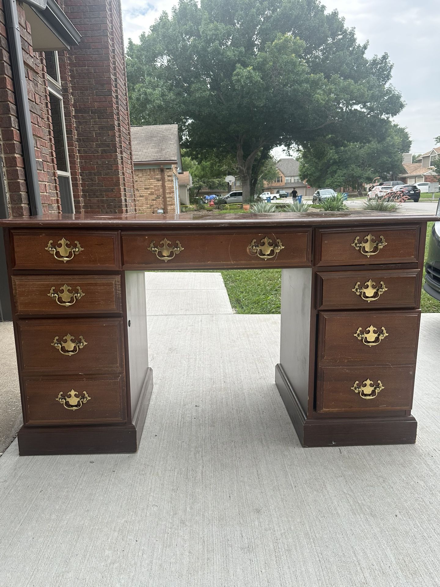 Antique Mid Century Wooden Desk With Key