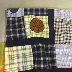 Twin Or Full Size Quilt With Sports Equipment Designs 