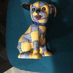 Ceramic Clay Hand-Painted Patch Quilt Dog