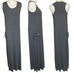 Women’s Sleeveless Maxi Dress Gray Built-in Bra Medium