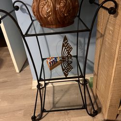 Three Tier Glass And Metal Table 
