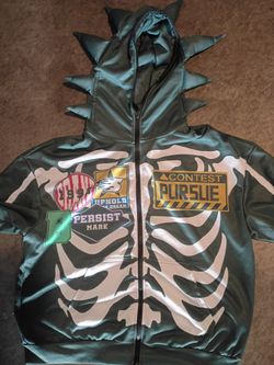 Skeleton Print Spike Hood Zip-Up Hoodie