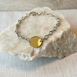 925 Sterling silver bracelet 18k gold plated circle charm