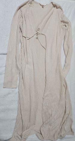 Cream Ribbed Knit Long Cardigan size L