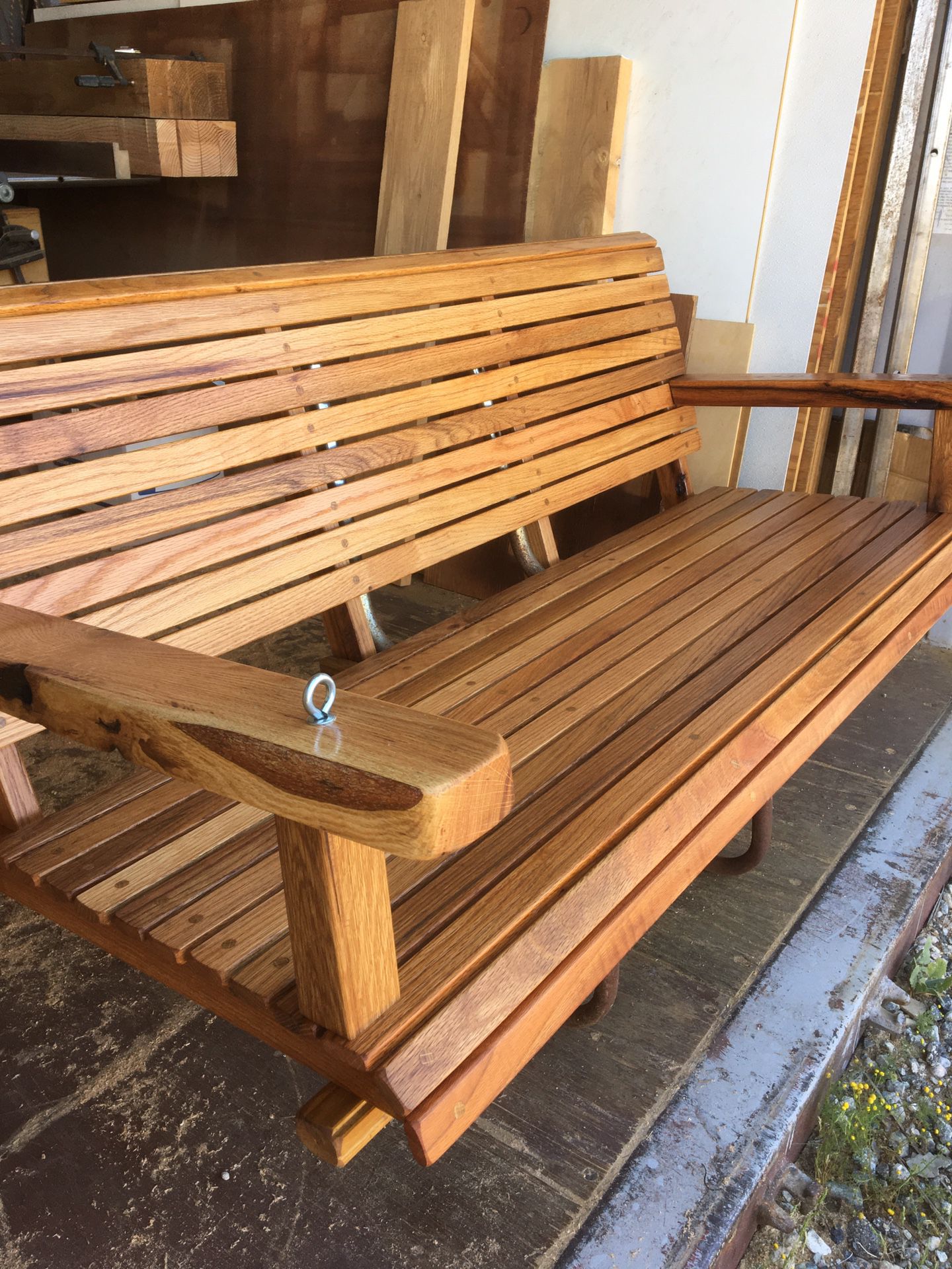 RED OAK PORCH SWING 54” Wide,TEAK OIL FINISH with chain $350
