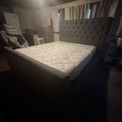 Cal King Bed, Mattress, Chest and Open Dresser 