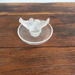 Lalique France Crystal Love Birds Jewelry Holder 