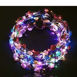 LED Flower Crowns Headband, Light Up Flowers Wreath Hair Hoop Floral Headpiece Bulk Photograph Prop for Girls Women Wedding Graduation Festival Holida