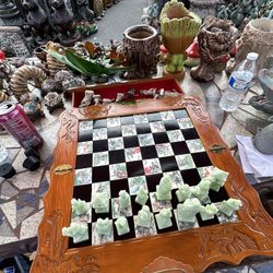 Buddah Chess Board Jade Pieces 