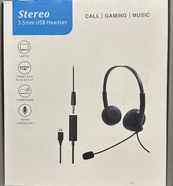 Stereo 3.5mm USB Headset w/ Noise Cancelling Mic-Call, Phone, Gaming, Music NEW!