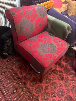 2 absolutely incredible, AUTHENTIC 50s/60s VINTAGE red, reupholstered flowered chairs