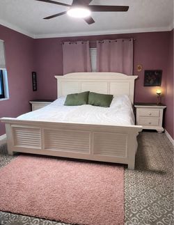 White Wood King Bed Frame