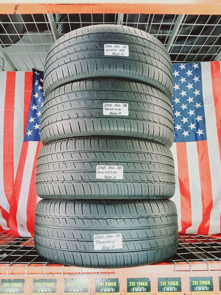 ✅️ 4 USED TIRES 245/50R18 MICHELIN PRIMACY TOUR A/S 245/50ZR18 TOURING ALL SEASON 245 50 18 CAR TIRES STREET HIGHWAY EVERYDAY USE