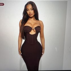 Brown Strapless Fitted Dress