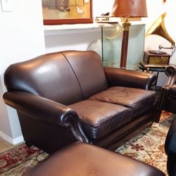 Vintage Laura Ashley Leather Sofa & Storage Ottoman Made in the UK 