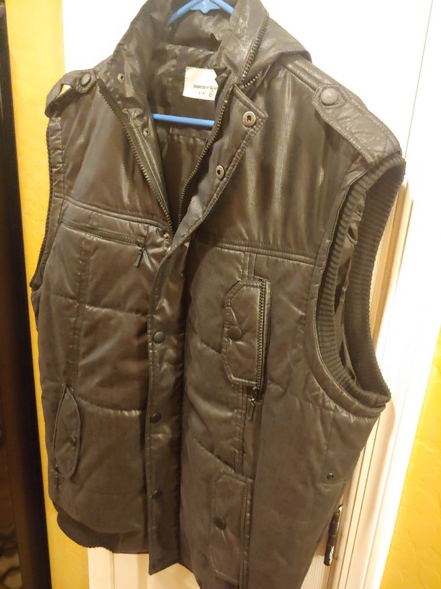 Paper Denim & Cloth Mens Puffer Vest Black Mock Neck Snap Zipped Pockets XL