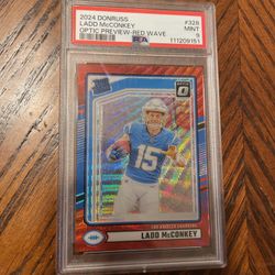 Ladd McConkey 2024 Donruss Optic Preview Red Wave Rated Rookie PSA 9 Mint RC 328