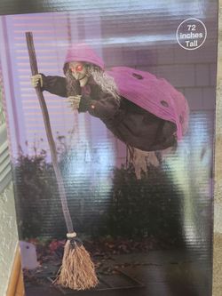 Antimated flying witch 72 inches tall Halloween Decoration