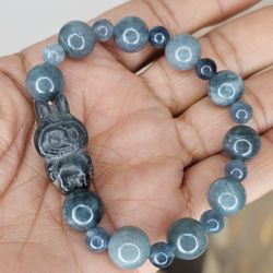 NEW labradorite LABUBU Charm And Geniune Burma JADE Beaded Bracelet
